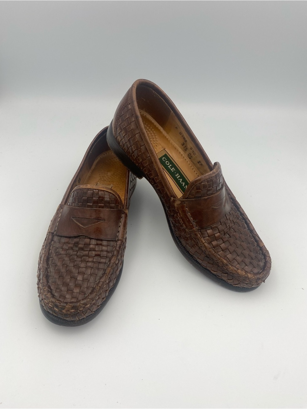 Cole Haan Brown Woven Leather Penny Loafers